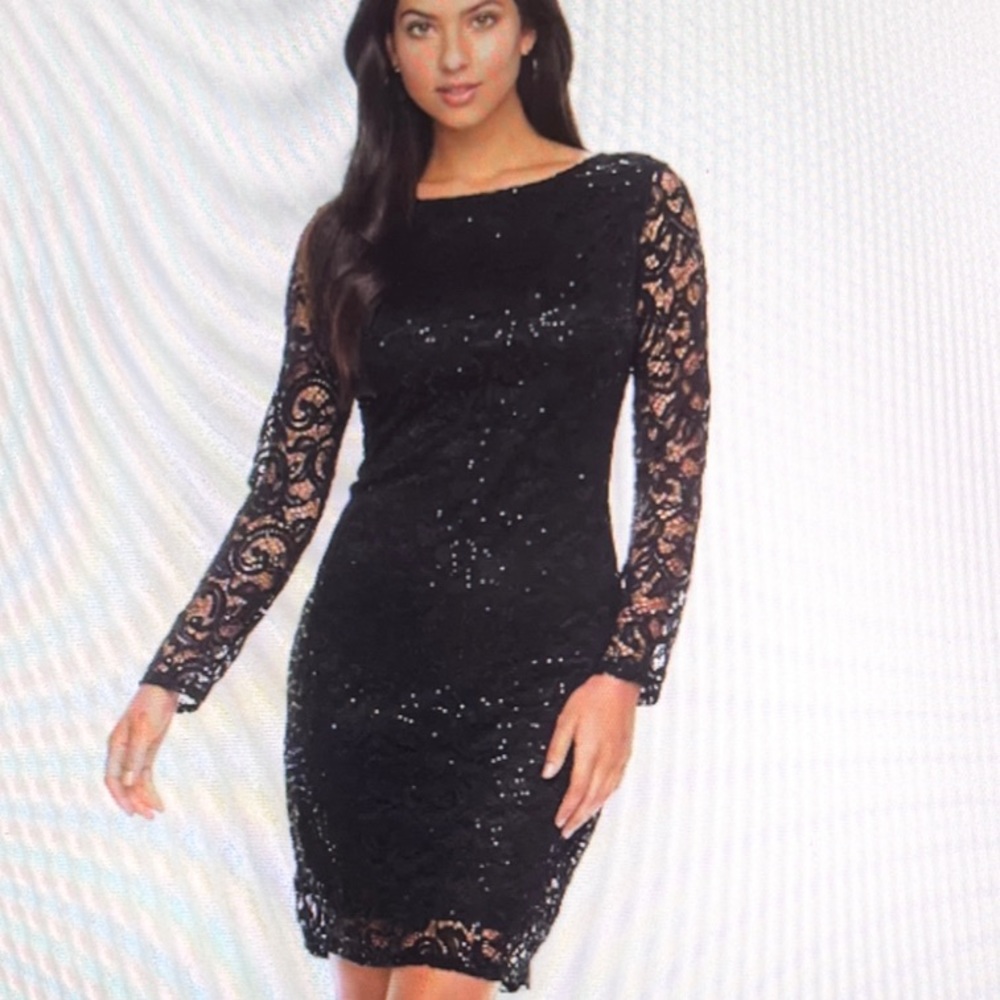 Blue sage Black sequin lace overlay fully lined 10 petite cocktail dress